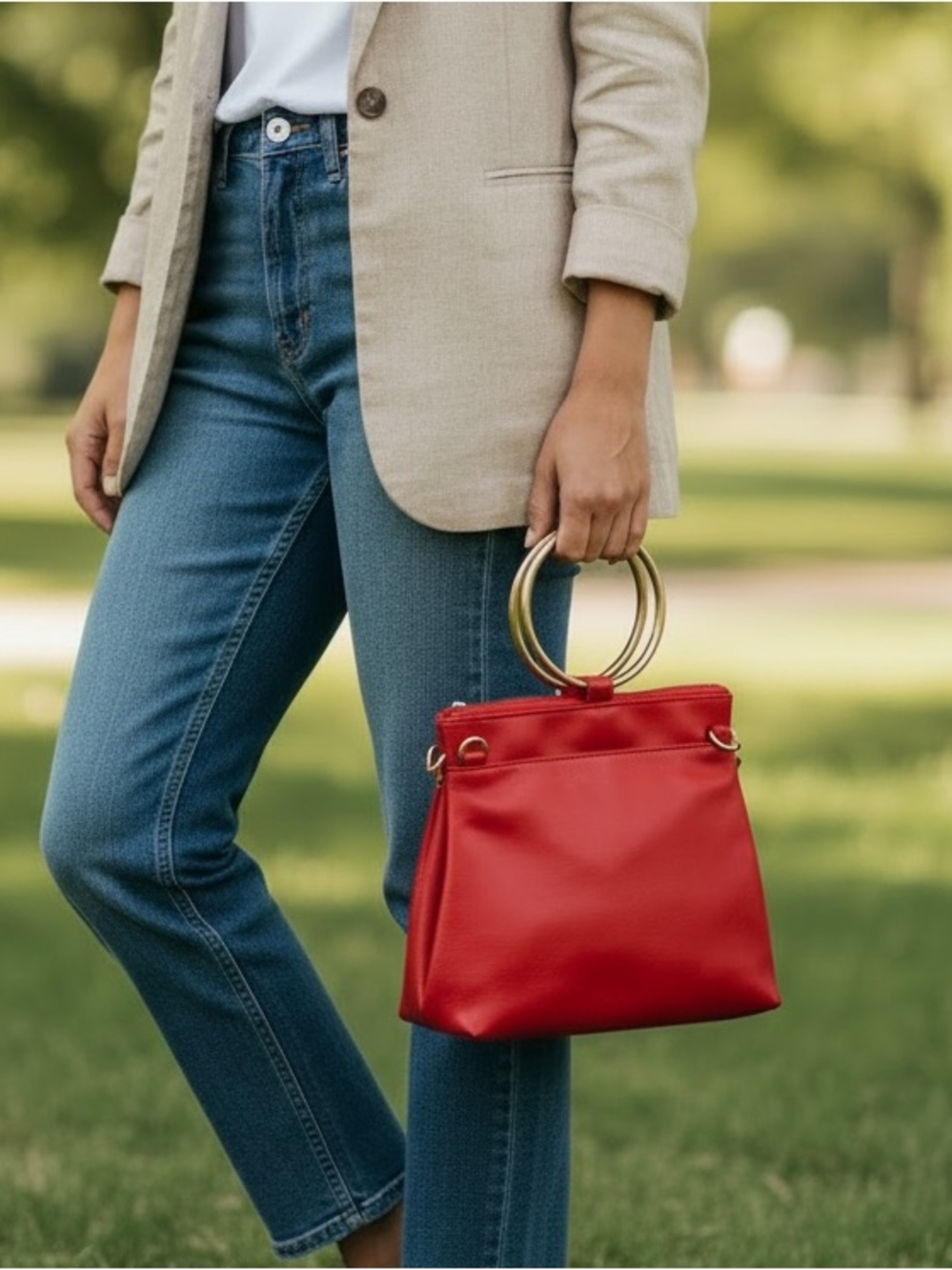 Joy Susan Red Leather Ring-Handle Mini Bag